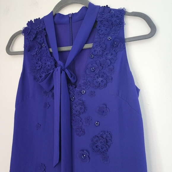 Karen Millen Purple Floral Applique Mini Dress Event Cocktail Party Wedding Gues - Picture 4 of 13